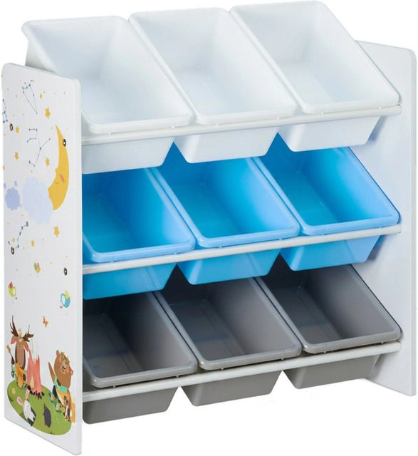 Relaxdays Kinderregal mit 9 Boxen in Bunt, Material: MDF, Metall und Kunststoff, B/T/H: 67 x 65 x 31,5 cm - Bild 1