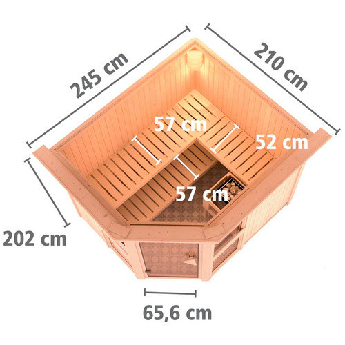 Karibu Sauna Pölva 3 in Beige mit 9 kW Saunaofen und integrierter Steuerung für 4 Personen, B/T/H: 245 x 210 x 202 cm - Bild 2