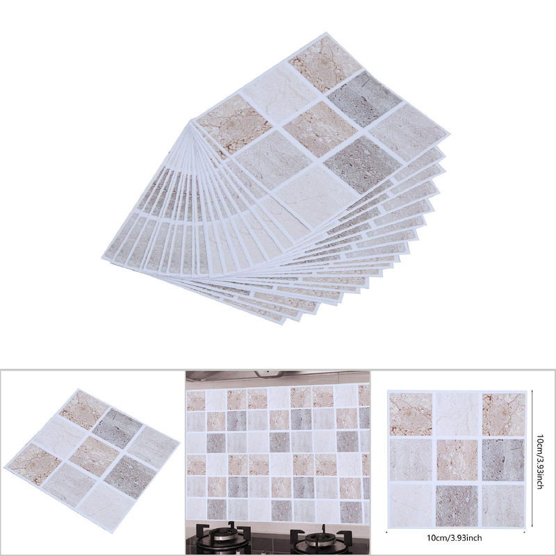 CosyHome Mosaik Fliesen Transfer Aufkleber Set, 18 Stück, Beige, Geometrisch, Quadratisch, B/B: 10 x 10 cm - Bild 3
