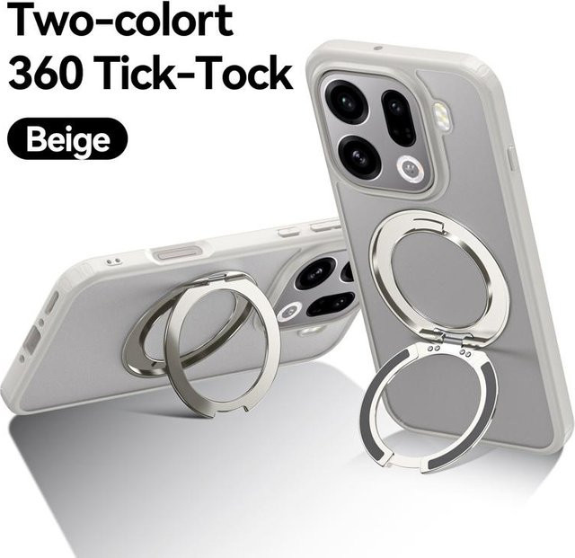 Stoßfeste magnetische Schutzhülle für OPPO Find X9 Pro und Find X9 in Grau mit mattem PC und TPU sowie drehbarem Metallring Halter - Bild 1