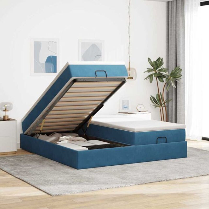 Vidaxl Ottoman Polsterbett mit Matratze aus Samt in Dunkelblau B/T/H: 180 x 200 x 23,5 cm - Bild 1