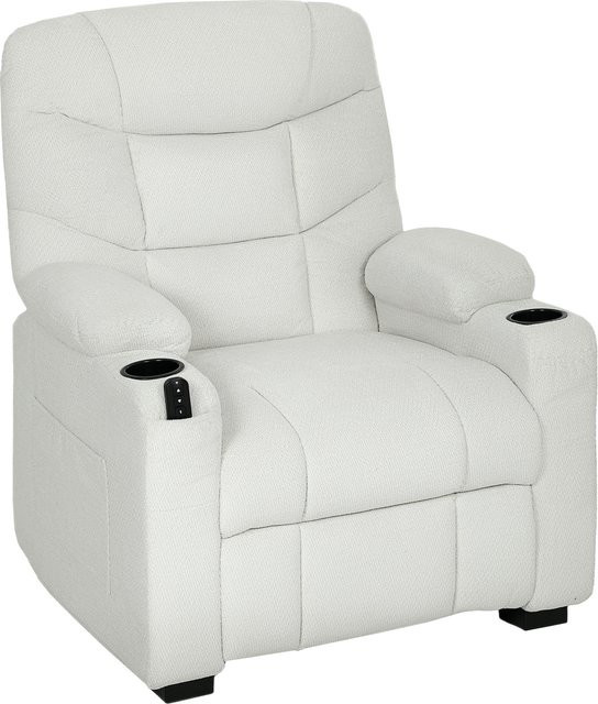 HOMCOM elektrischer Relaxsessel aus Samt in Creme mit USB-Anschluss, Fußstütze und Getränkehalter - Bild 1