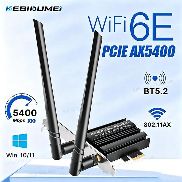 KEBIDUMEI WiFi 6E PCIe Netzwerkkarte mit Bluetooth 5.3, Tri-Band MT7922 WLAN Adapter für Desktop, Schwarz - Bild 1