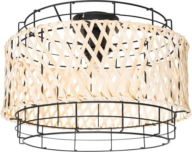QAZQA Irena Orientalische Deckenlampe aus Bambus und Stahl in Schwarz, dimmbar, E27 - Bild 1