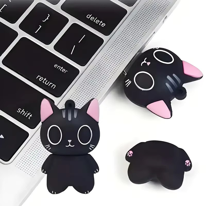 Niedriger USB-Stick im Kätzchen-Design in Schwarz mit 64GB Speicherplatz - Bild 5