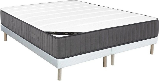 Vente-unique Hybrid Matratzen- und Bettgestell Set Audace mit Lattenrost und Stoffbezug, Weiß, B: 180 cm, L: 200 cm - Bild 1