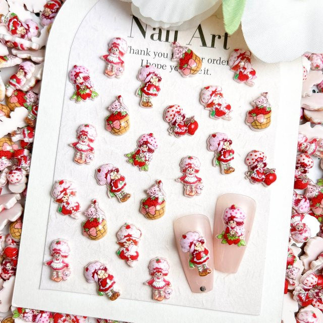 30 Stück Erdbeere Mädchen Nagel Charms, 3D Harz Nail Art Dekorationen - Bild 1