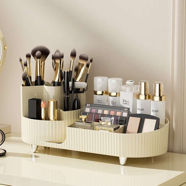 XIAOGUI Make-up-Organizer aus Kunststoff in Weiß, drehbarer Kosmetik- und Badezimmer-Organizer zur Aufbewahrung - Bild 1
