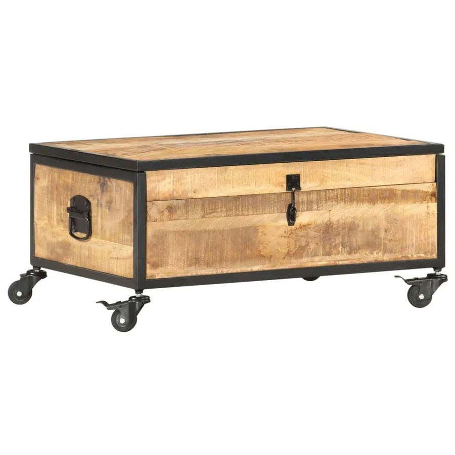 vidaXL Couchtisch aus massivem Mangoholz und Gummibaumholz in Braun mit Klappfunktion und Rollen B/T/H: 70 x 50 x 33 cm - Bild 2