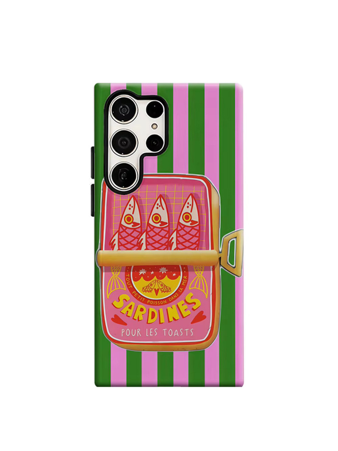 Aurbe Handyhülle für Samsung Galaxy S26 S25 S24 S23 Ultra Plus HD Hard Case mit Sardines Design in Grün-Rosa-Streifen - Bild 6