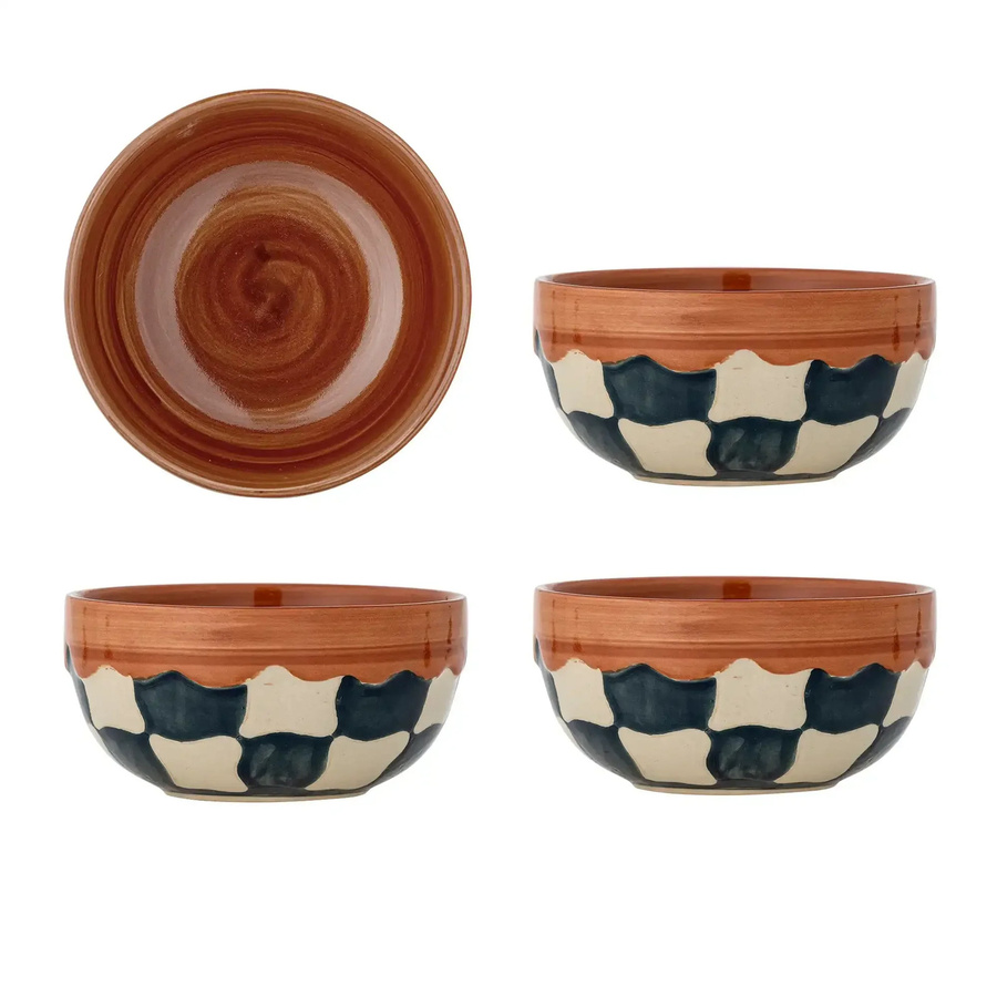 Bloomingville Schale aus Steingut in Blau Check, Set von 4 Stück, Durchmesser: 14 cm - Bild 1