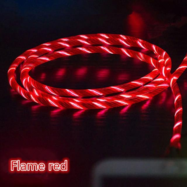 DUODUO LED Glow USB-Ladekabel mit fließenden Farben für USB-C, Micro-USB und Lightning, 1m, Rot - Bild 1