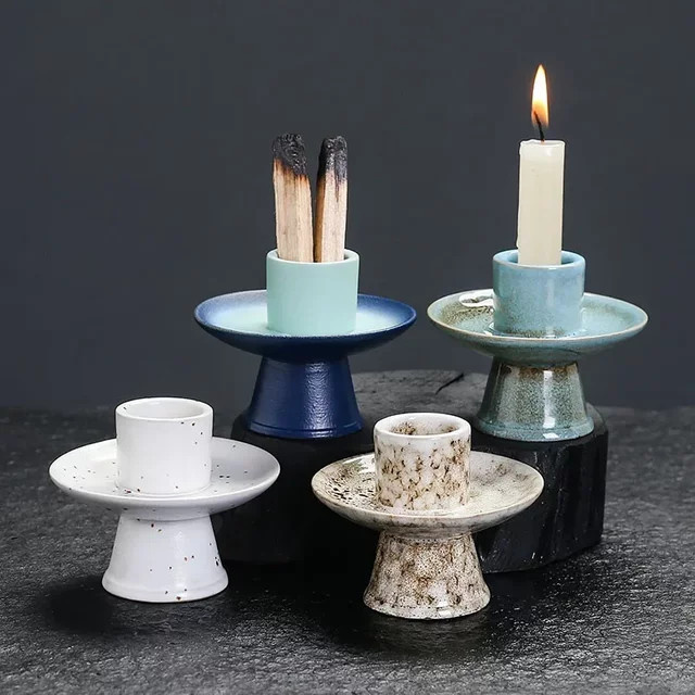 MINIDEAL Keramik Kerzenständer und Räucherstäbchenhalter in Morandi Green für Tealight und Palo Santo Sticks - Bild 1