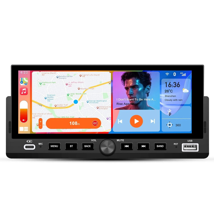 Junsun 6.9 Zoll IPS 1 DIN Car Radio mit Apple CarPlay, Android Auto, Bluetooth und Rückfahrkamera in Schwarz - Bild 2