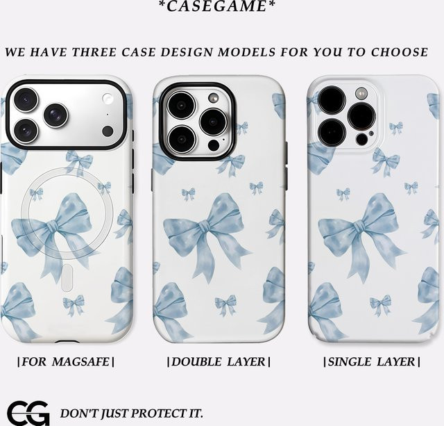 Potdemiel Handyhülle mit blauen Schleifen für iPhone 17 16 15 14 13 Pro Max Plus mit doppelschichtiger Rückseite in Blau - Bild 1