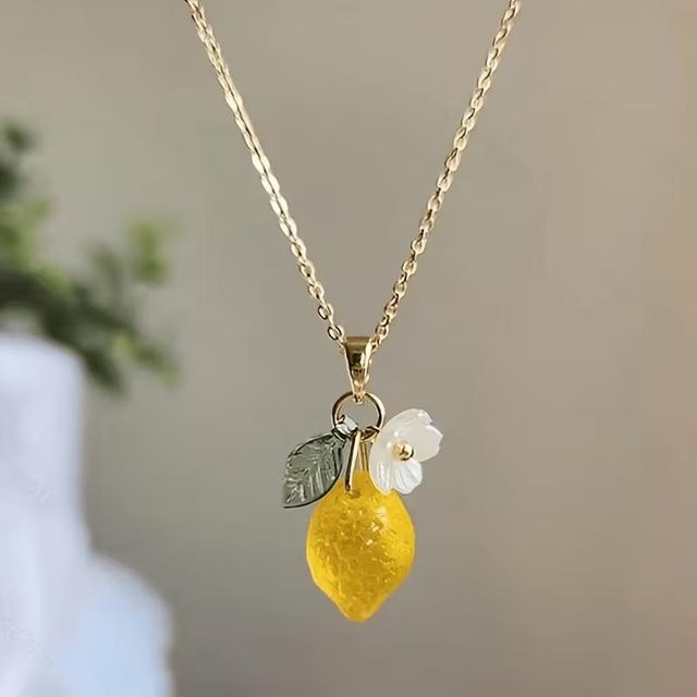 YULIN Halskette mit Zitronenfrucht Anhänger, Gold, Damen - Bild 1