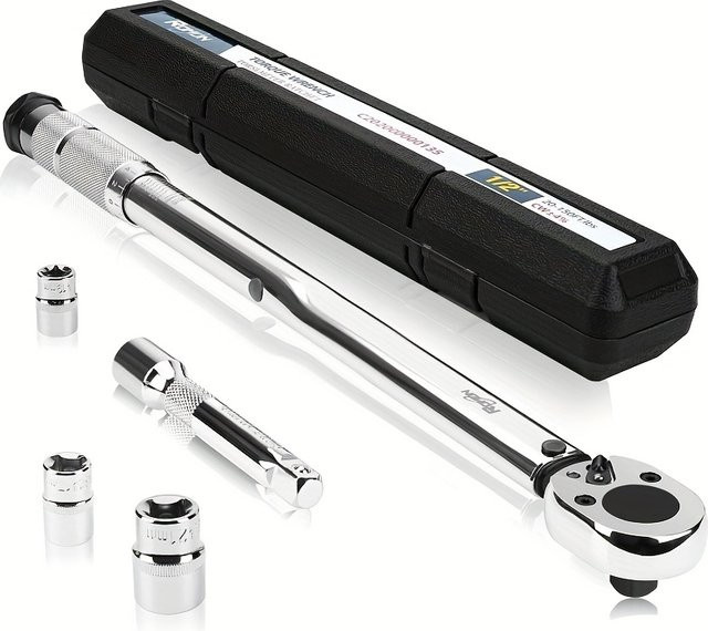 Hochpräziser Vierkant-Drehmomentschlüssel mit Ratsche, beidseitig einstellbar, 5-210Nm, in Silber, passend für 1/4, 3/8 und 1/2 Zoll - Bild 1
