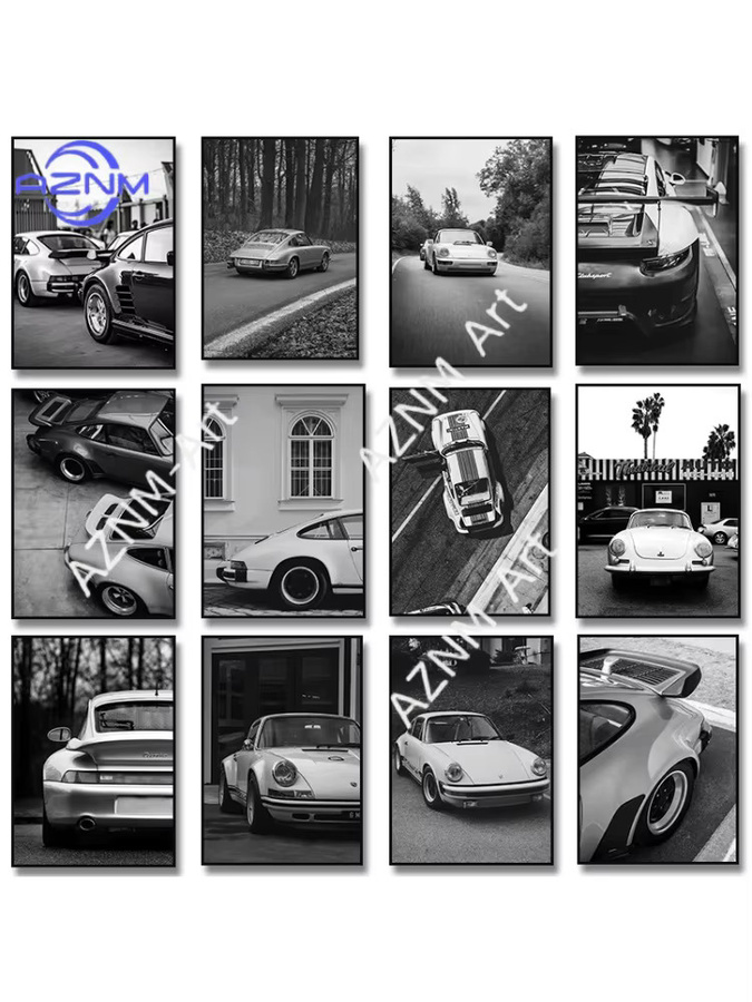 Modernes Leinwand-Poster Rastar Luxus-Auto in Schwarz-Weiß zur Wanddekoration für Wohnzimmer und Schlafzimmer - Bild 5