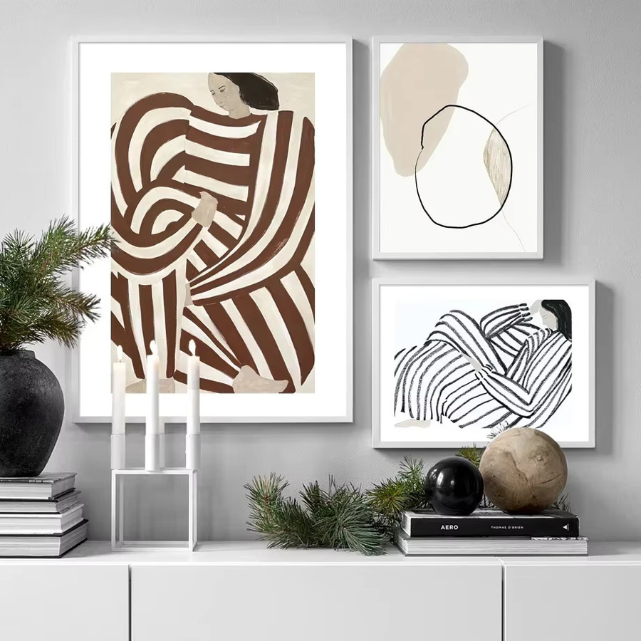 Potdemiel Skandinavische Vintage-Wandkunst mit geometrischen abstrakten Linien als HD-Leinwand-Poster für dein Zuhause - Bild 2