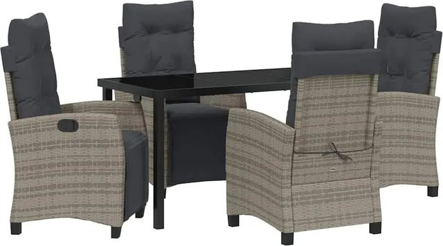 vidaXL Garten Essgruppe 5-teilig aus Poly-Rattan und Glas in Grau - Bild 1