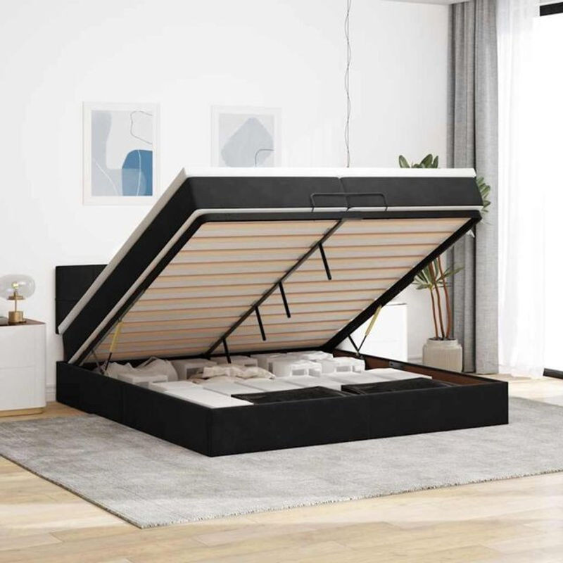 Vidaxl Ottoman Polsterbett mit Matratze aus Samt in Schwarz B/T/H: 200 x 200 x 88 cm - Bild 1