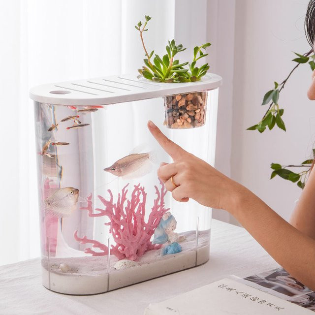 Miflame Desktop-Aquarium aus Kunststoff, rechteckiges Betta-Aquarium in Schwarz, modernes Fischglas für die Dekoration - Bild 1