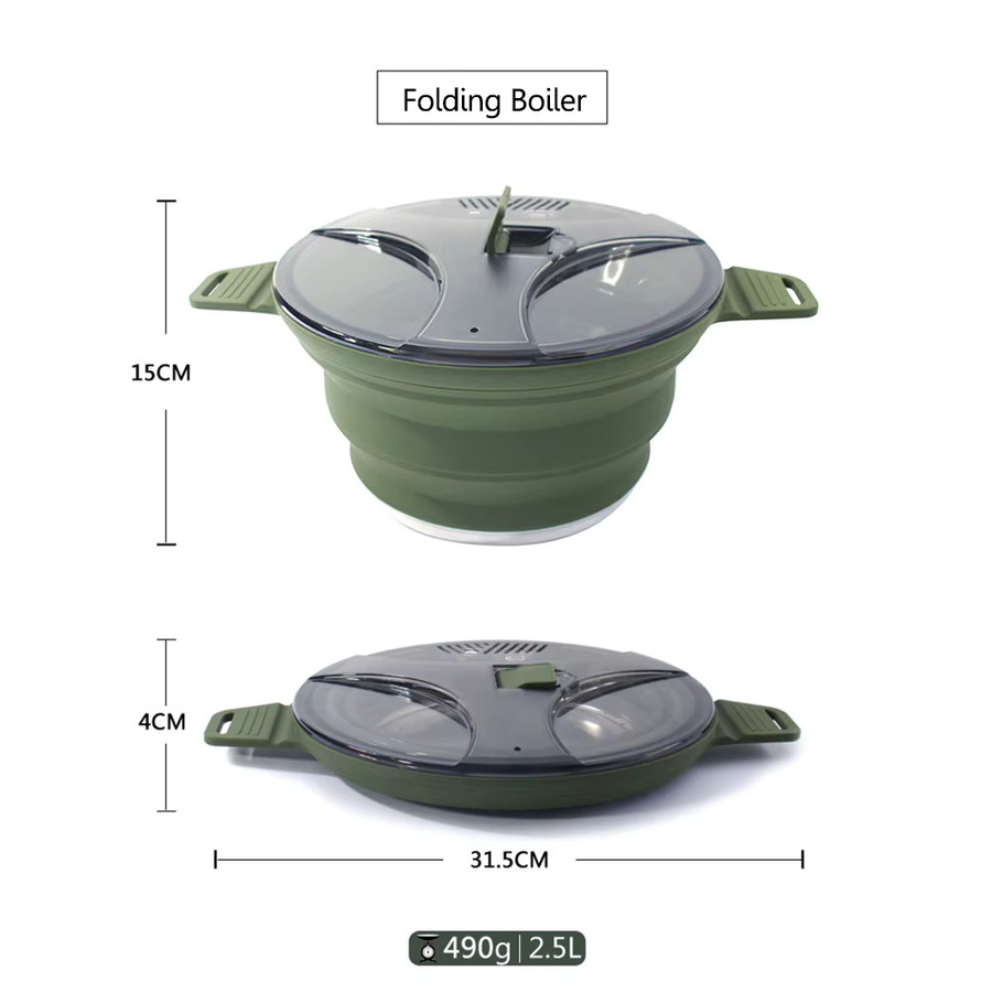 Klappbarer Silikon Camping Kessel in Grün, 2,5 l tragbare Teekanne und Kochtopf für Outdoor und Picknick - Bild 5