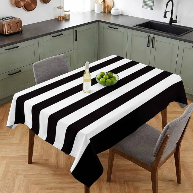 Rechteckige Tischdecke von JMG Household Supplies mit schwarz-weißem Streifenmuster, wasserabweisend und waschbar, B/T: 140 x 180 cm - Bild 1