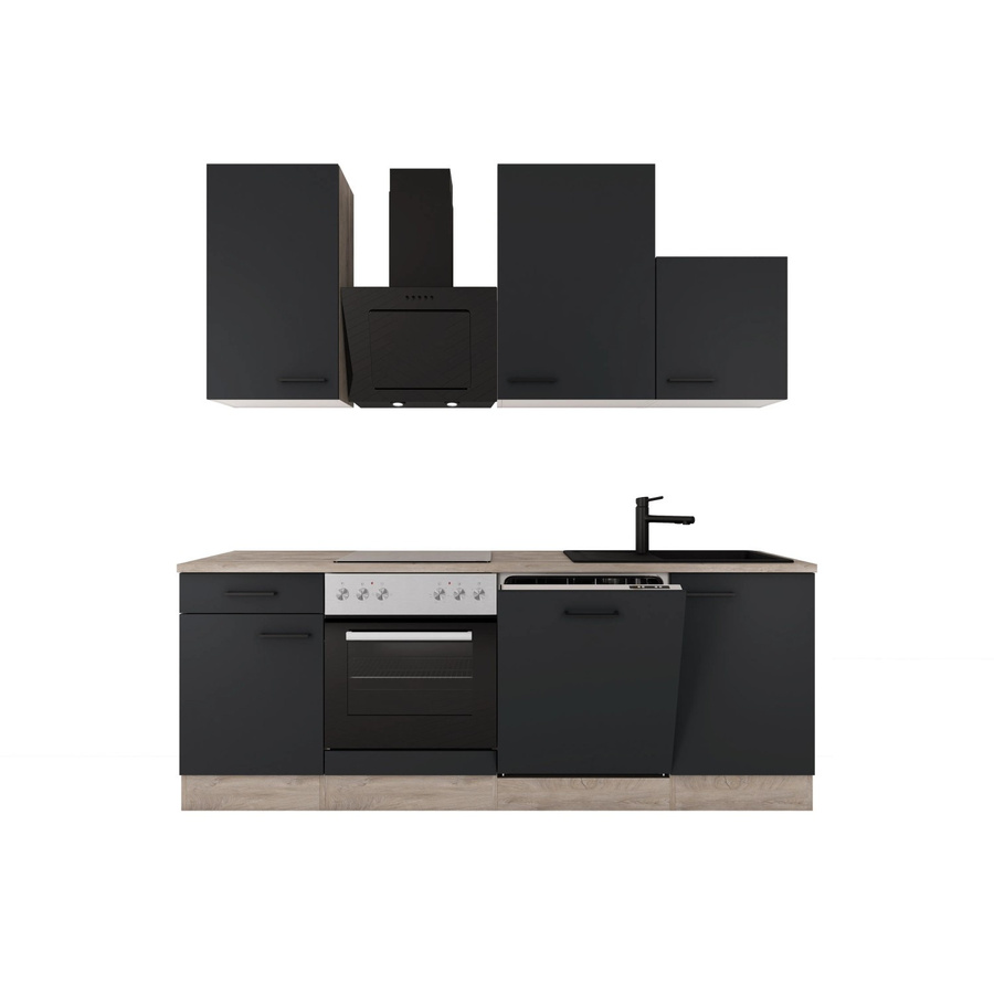 Flex-Well Exclusiv Küche Capri 1701-017sWs Schwarz Matt Endgrain Oak Breite: 220 cm, Tiefe: 57 cm, Höhe: 82,2 cm - Bild 2