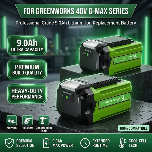 Greenworks 40V Ersatzakku 9,0Ah mit 9000mAh Lithium-Ionen-Technologie für kabellose Elektrowerkzeuge und Rasenmäher - Bild 1