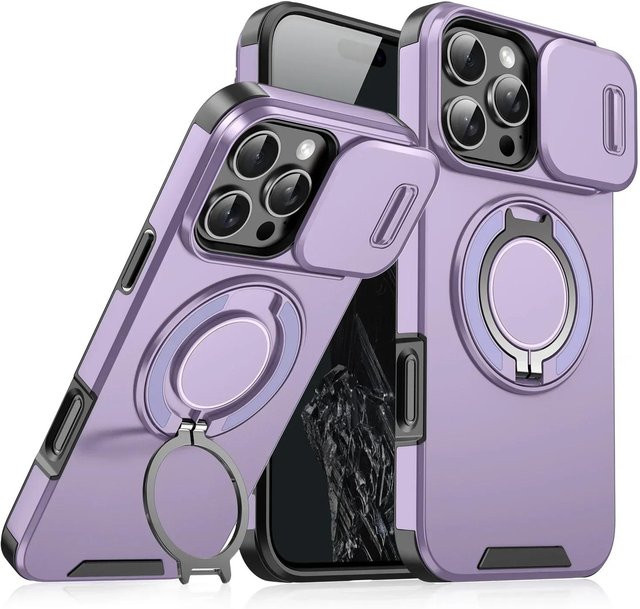 Robuste Magnetische Schutzhülle mit Kamera-Schiebeabdeckung für Apple iPhone 11 bis 15 Pro Max Plus in Violett - Bild 1