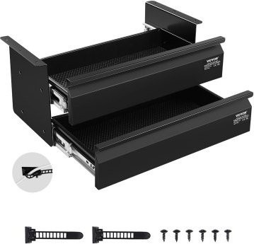 VEVOR Untertisch Schublade aus Q235 Stahl, 2-lagiger Aufbewahrungs-Organizer für den Schreibtisch, Schwarz, B/T/H: 45,7 x 22,7 x 20,0 cm - Bild 1
