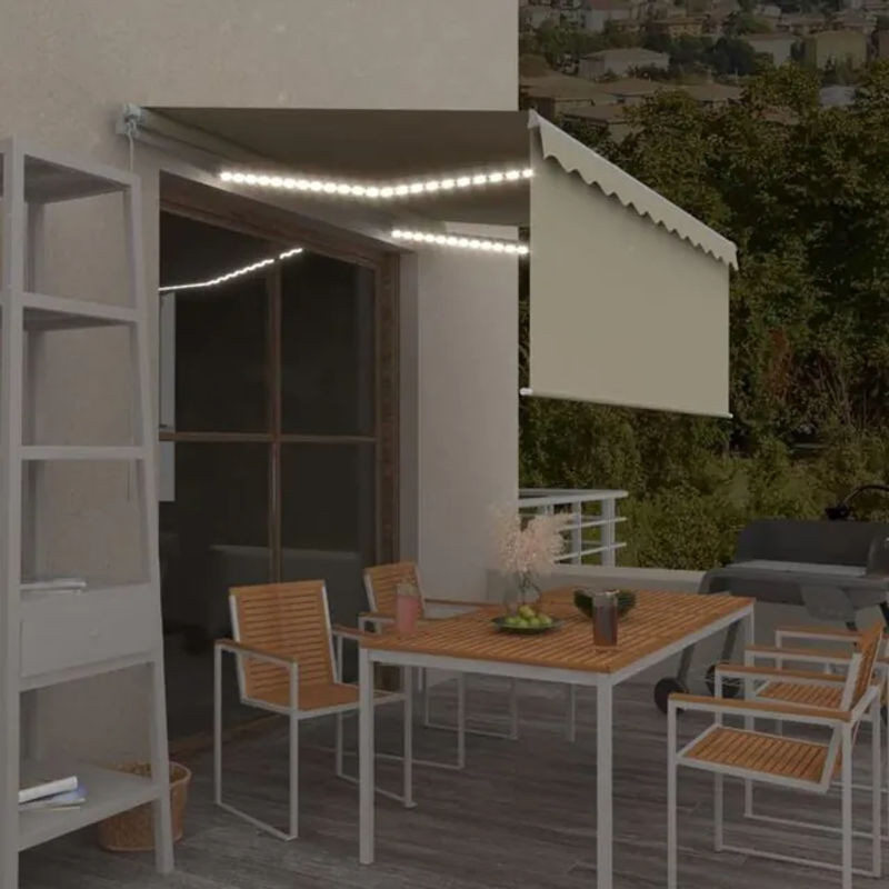 Vidaxl Markise manuell einziehbar mit Rollo und LED in Creme, B x H: 3,5 x 2,5 m - Bild 1