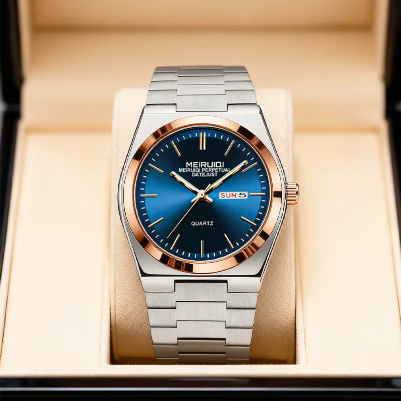 MEIRUIQI Armbanduhr Quarz, Edelstahl, Roségold, Datum, Herren - Bild 1