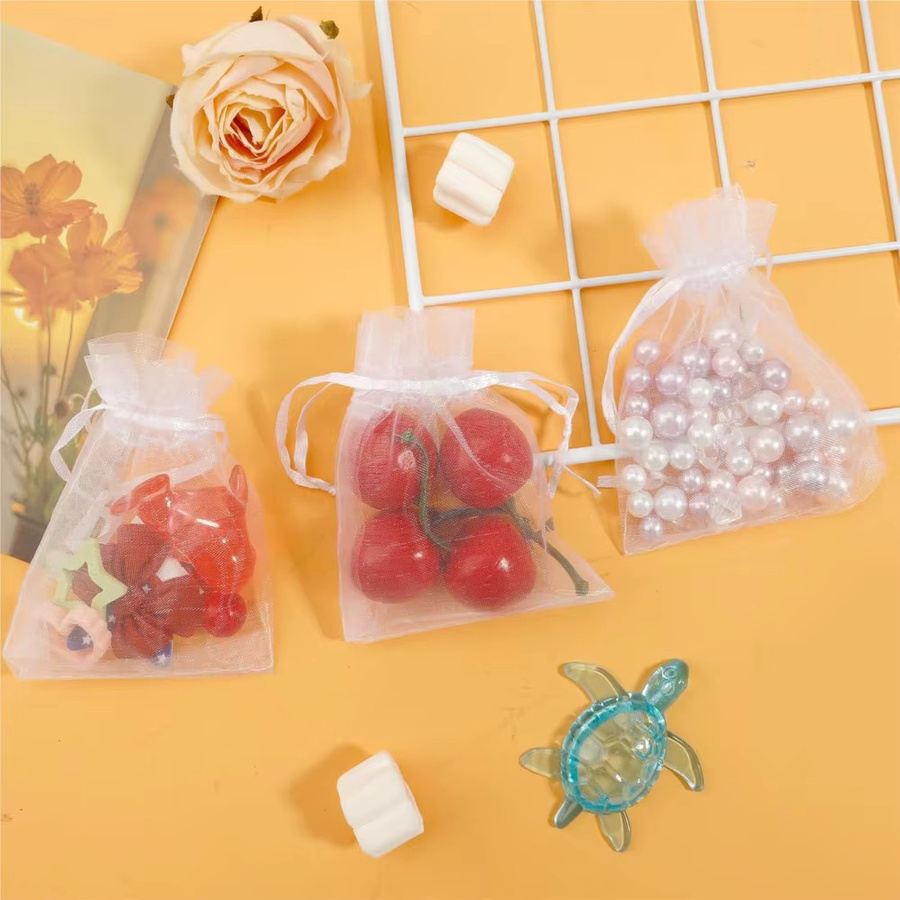 50 Stück weiße, transparente Organzabeutel mit Kordelzug zur Aufbewahrung von Schmuck und Geschenken für Hochzeiten oder Partys - Bild 2