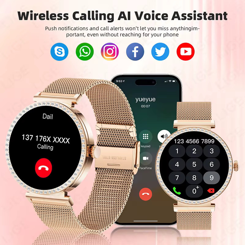 LIGE Smartwatch, Diamant, Edelstahl, Schwarz, Damen - Bild 3