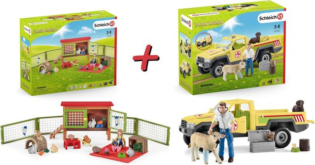 Schleich Farm World Tierarztbesuch auf dem Bauernhof und Picknick mit kleinen Haustieren Set - Bild 1