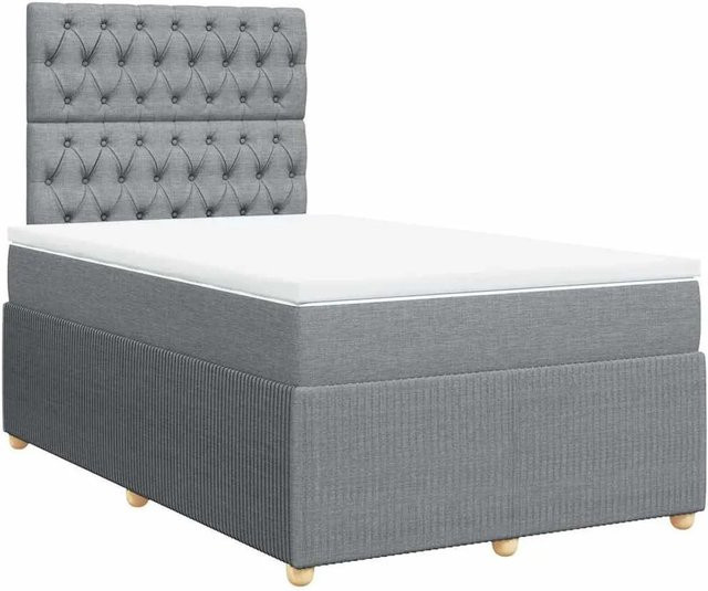vidaXL Boxspringbett Hybrid mit Matratze und USB-Ladeport in Hellgrau, B/T/H: 120 x 200 x 140,5 cm - Bild 1