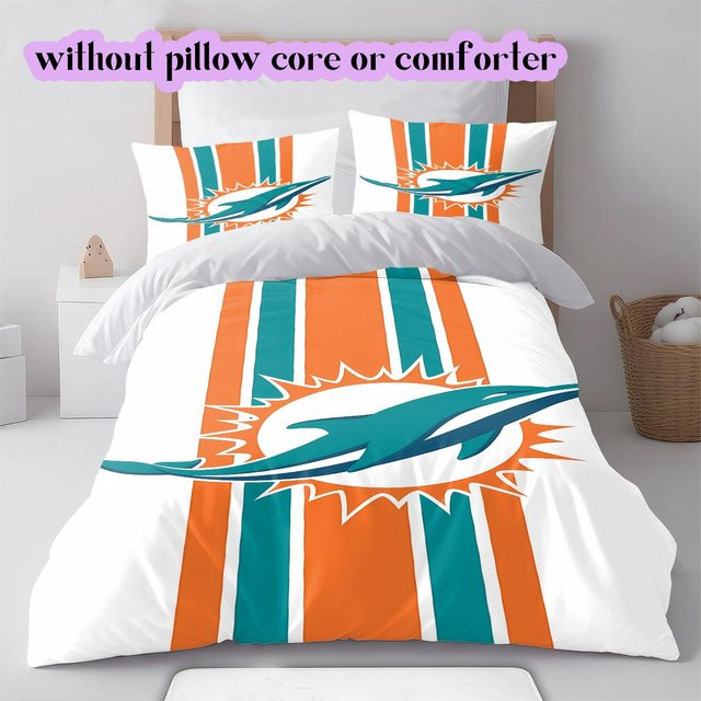 Lalilata Home Miami Dolphins Bettwäsche Set mit Bettbezug und 2 Kissenbezügen, Weiß, B/H: 155 x 200 cm - Bild 1