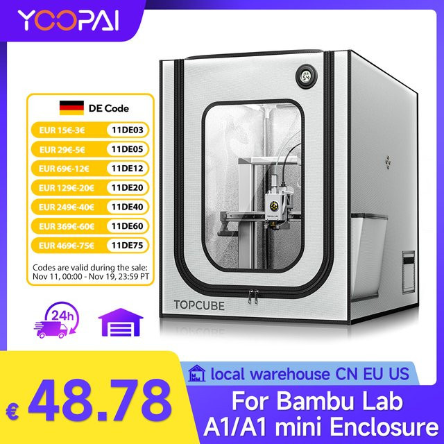 YOOPAI 3D-Drucker Gehäuse für Bambu Lab A1 und A1 Mini mit LED-Licht, feuerfeste Abdeckung für konstante Temperatur - Bild 1