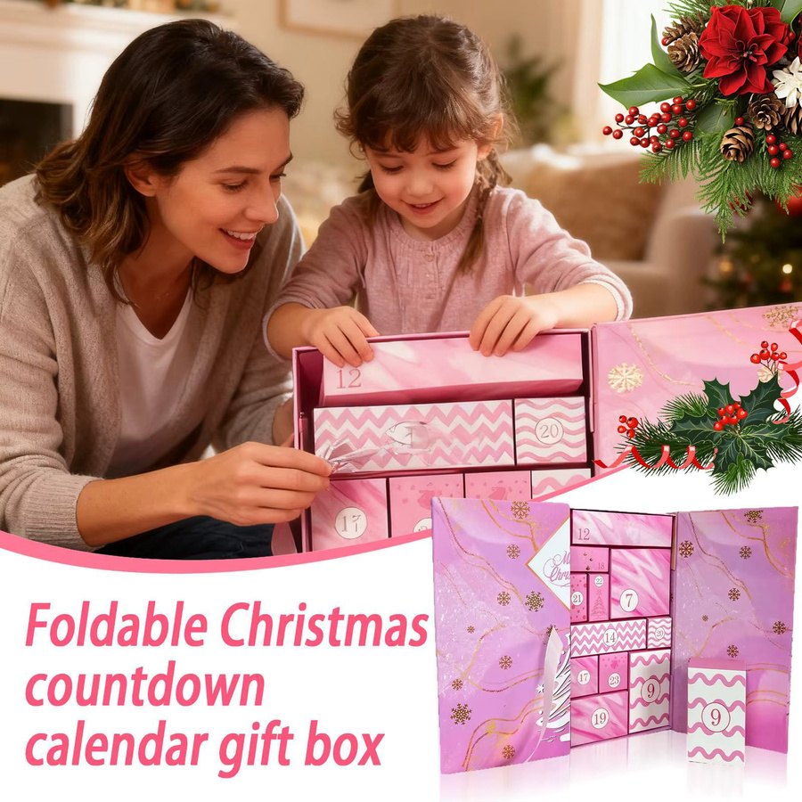 Leerer Adventskalender 2025 zum Selbstbefüllen in Pink mit 24 Fächern aus Papier für Kinder und Familien - Bild 3