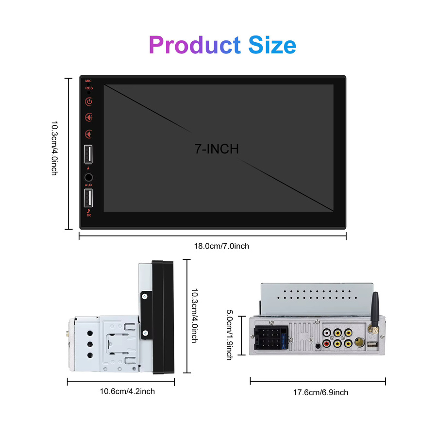 Podofo 1Din 7 Zoll Auto-Multimediaplayer mit kabellosem Carplay, Android Auto, Mirror Link und Bluetooth in Schwarz - Bild 5