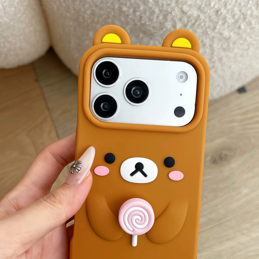 Rilakkuma Lollipop Handyhülle aus weichem Silikon für Apple iPhone 17 16 15 14 13 12 Pro Max Plus in Pink, stoßfeste Schutzhülle - Bild 2
