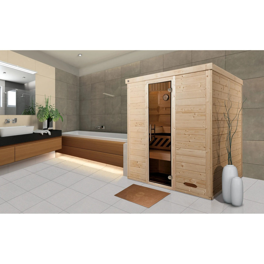Weka Massivholzsauna Kemi in Braun mit 7,5 kW Heizung und Glastür, B/T/H: 195 x 193 x 200 cm - Bild 2
