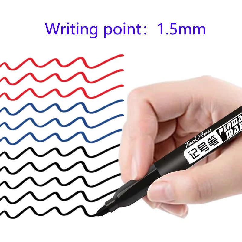 3er-Set Permanent Marker mit wasserfester Öl-Tinte, feine Spitze 1,5 mm, Farben: Schwarz, Blau, Rot - Bild 3