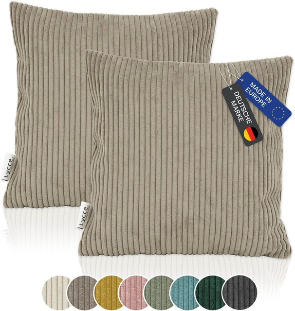 Lycce 2er Set Kissenbezüge aus Cordstoff in Beige, B/B: 40 x 40 cm - Bild 1