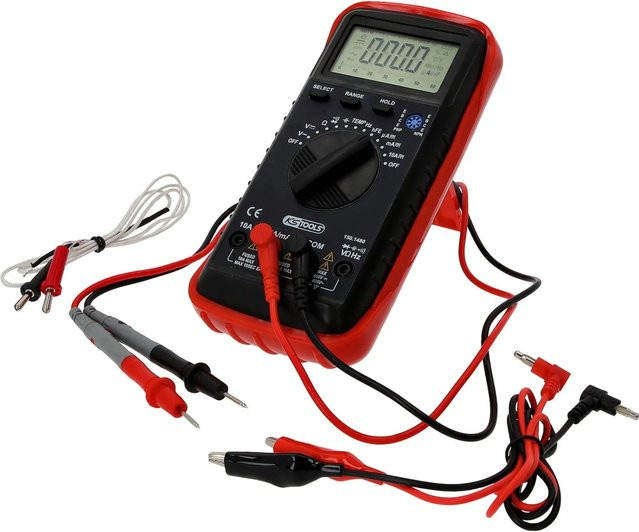 KS TOOLS Digital Multimeter inklusive Prüfspitzen und Krokodilklemmen in Rot - Bild 1