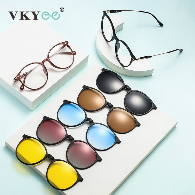 VKYEE Sonnenbrille, magnetisch, polarisiert, Vollrand, rund - Bild 1
