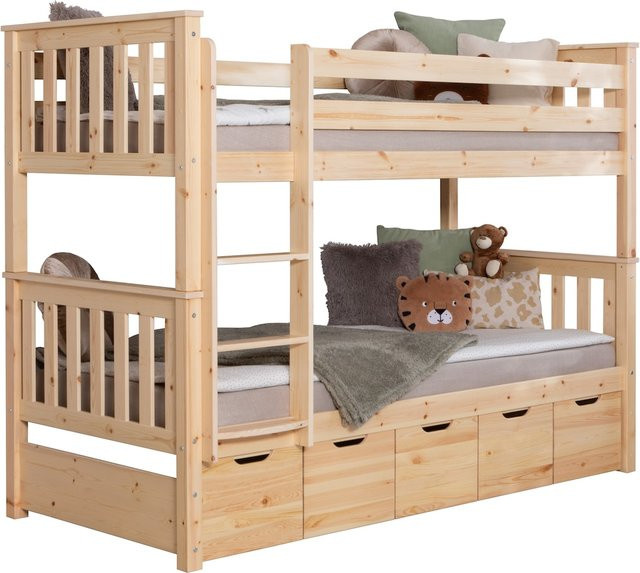 TiCAA Etagenbett Sammy aus Kiefer Natur mit Schubladen für Kinderzimmer, B/T: 90 x 200 cm - Bild 1