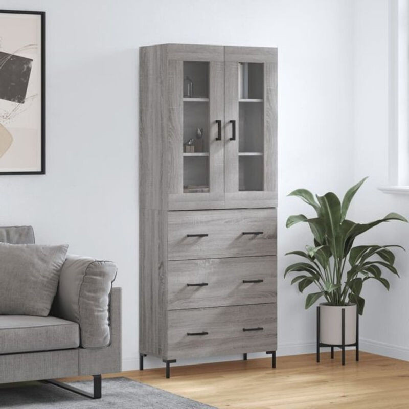 Vidaxl Highboard Modern in Grau aus Holzwerkstoff mit Glas und Metall, B/T/H: 69,5 x 34 x 180 cm - Bild 1